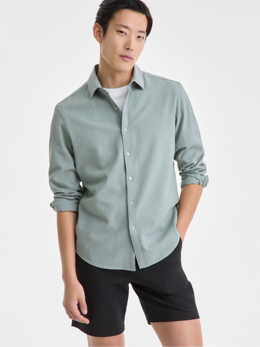 Alfani Men's Elevated Puckered Long Sleeve Shirt NWT